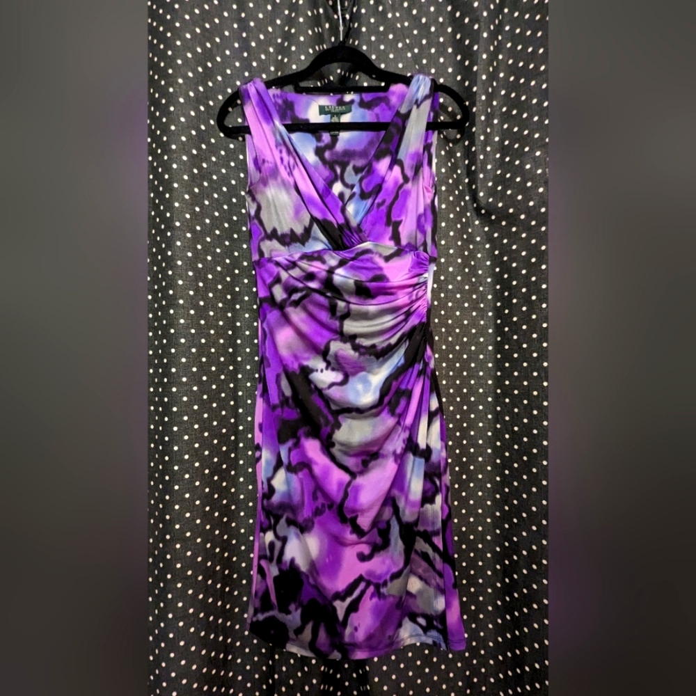 Ralph Lauren Silky Purple & Silver Cocktail Dress Size 4